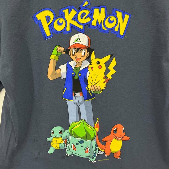 Pokemon T-Shirt Vintage 1999 Youth Size L Blue Graphic Print Double Sided Cotton - Picture 10 of 12